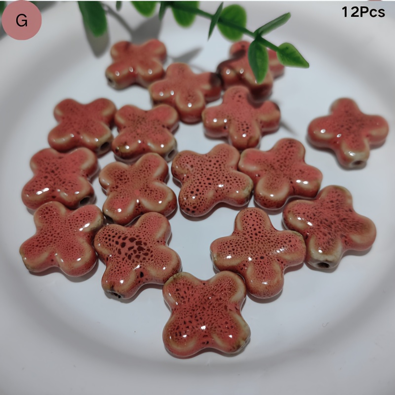 12pcs Colorful Large Hole Ceramic Cross Beads for DIY Jewelry